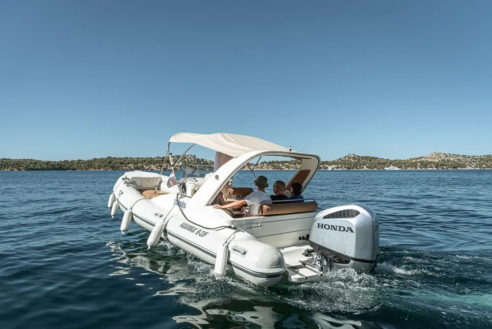RIB boat cruising near the islands
